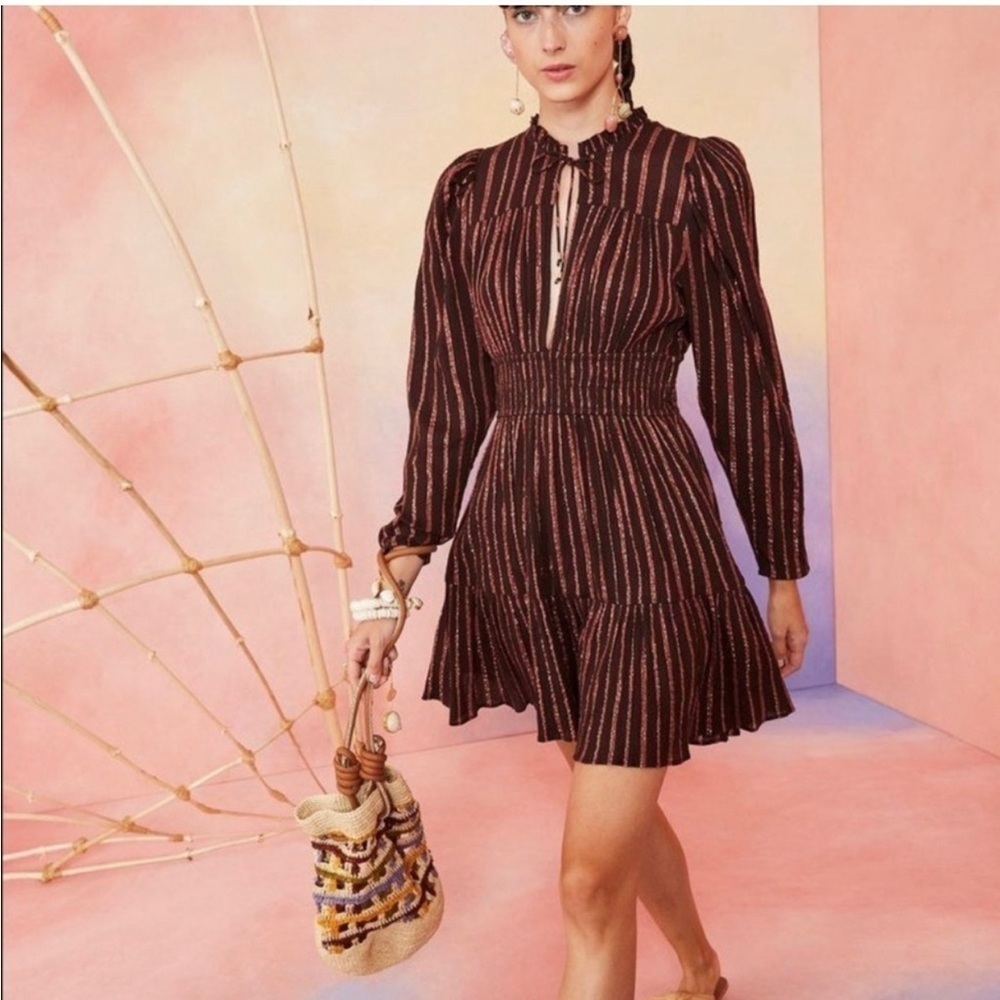 Ulla Johnson Black Mini Dress with Metallic Pink Stripes